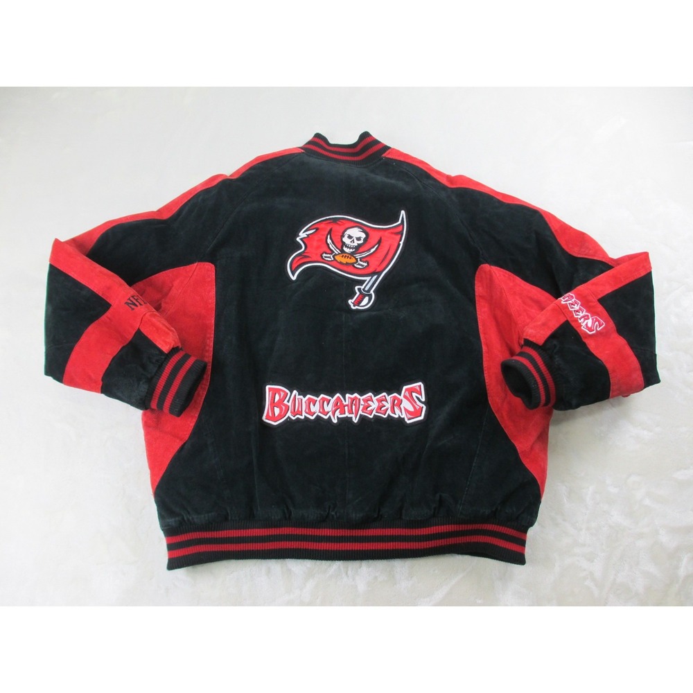 Tampa Bay Buccaneers‎ Jacket Mens 2XL XXL Black Red Leather NFL Football*
